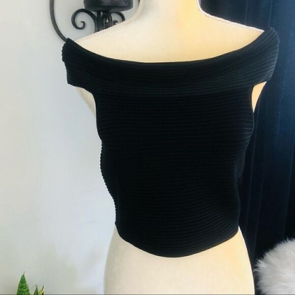 French Connection‎ Odelia Off Shoulder Crop Top, Black, Size Medium, NWT - Picture 12 of 15